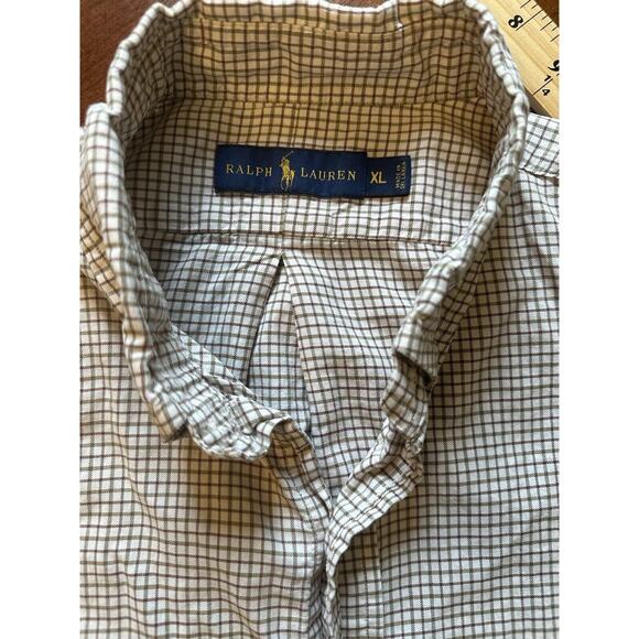 Ralph Lauren Shirt Men's Cream Beige Check Long Sleeve Button Down XL - Picture 3 of 7